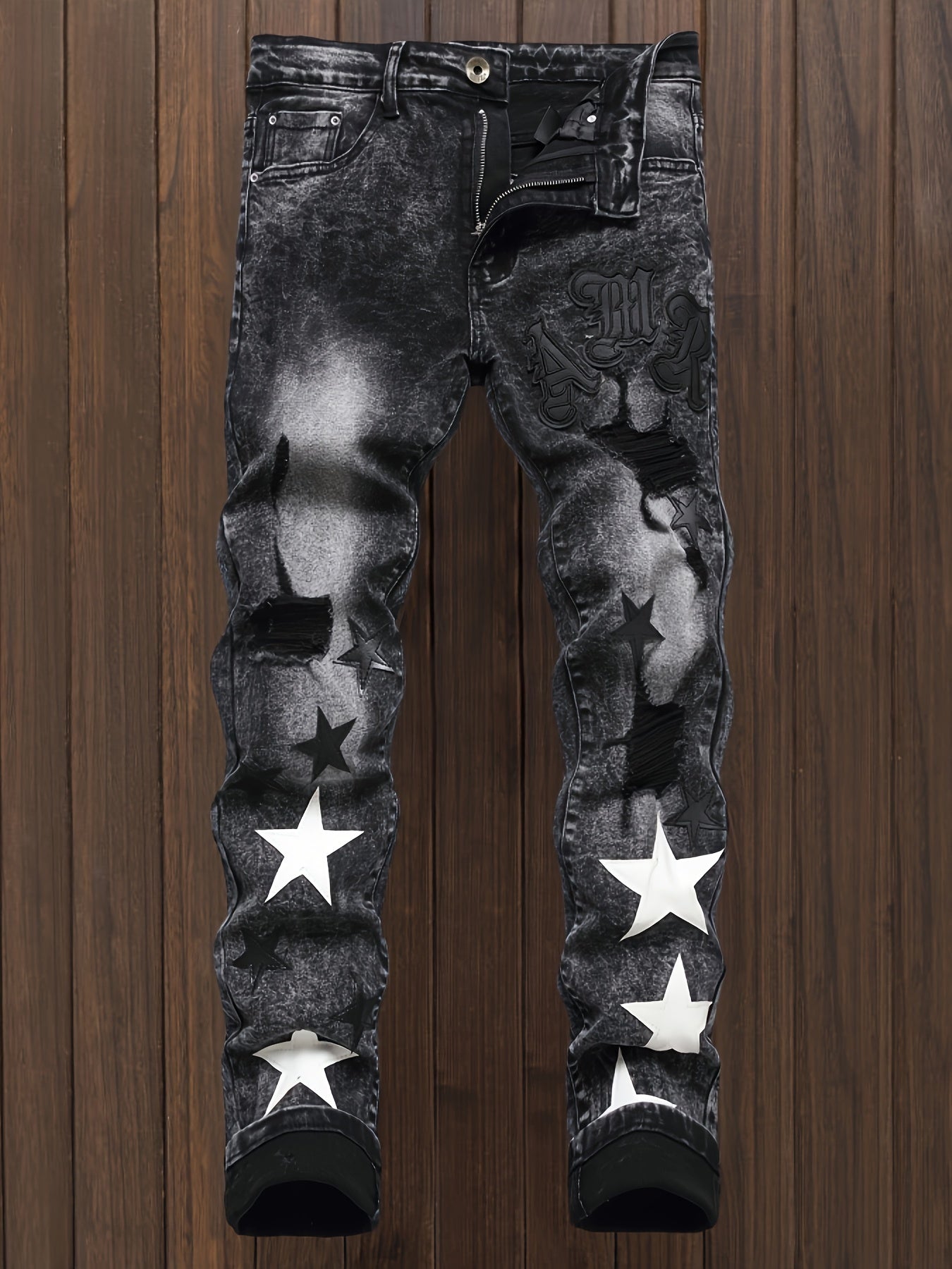 Distressed Star Pattern Skinny Jeans