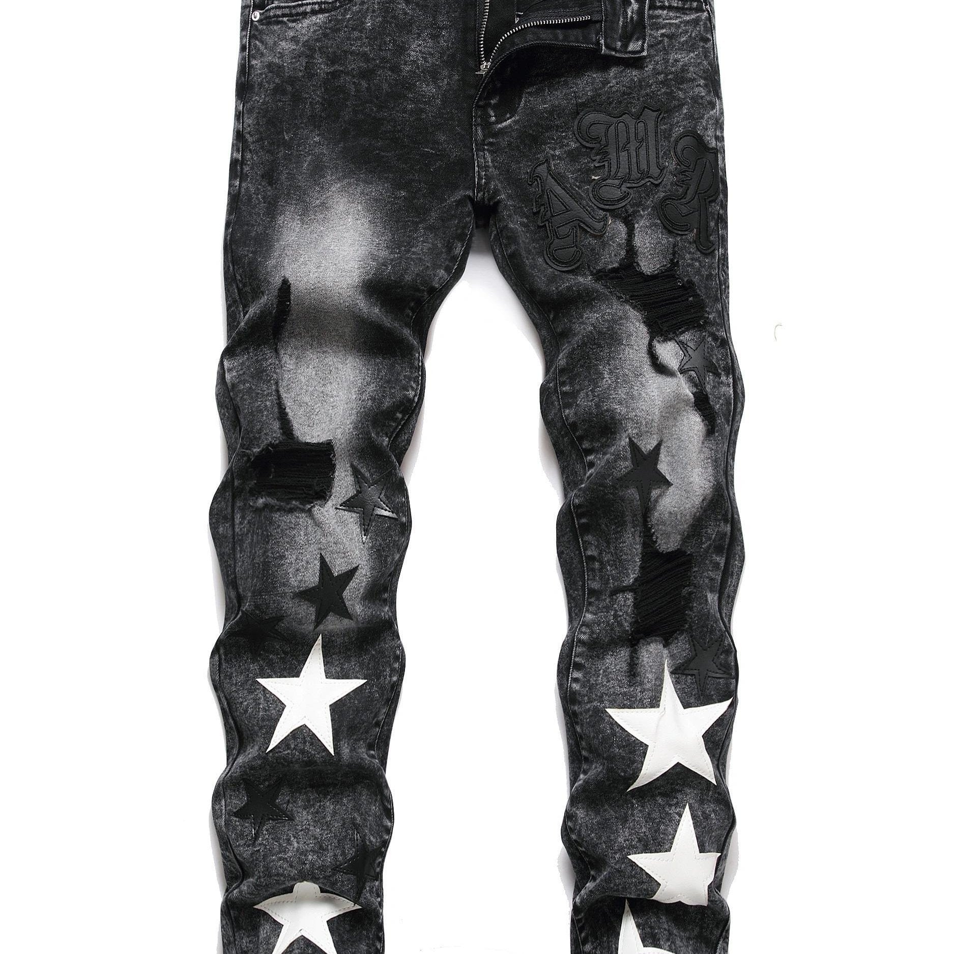 Distressed Star Pattern Skinny Jeans