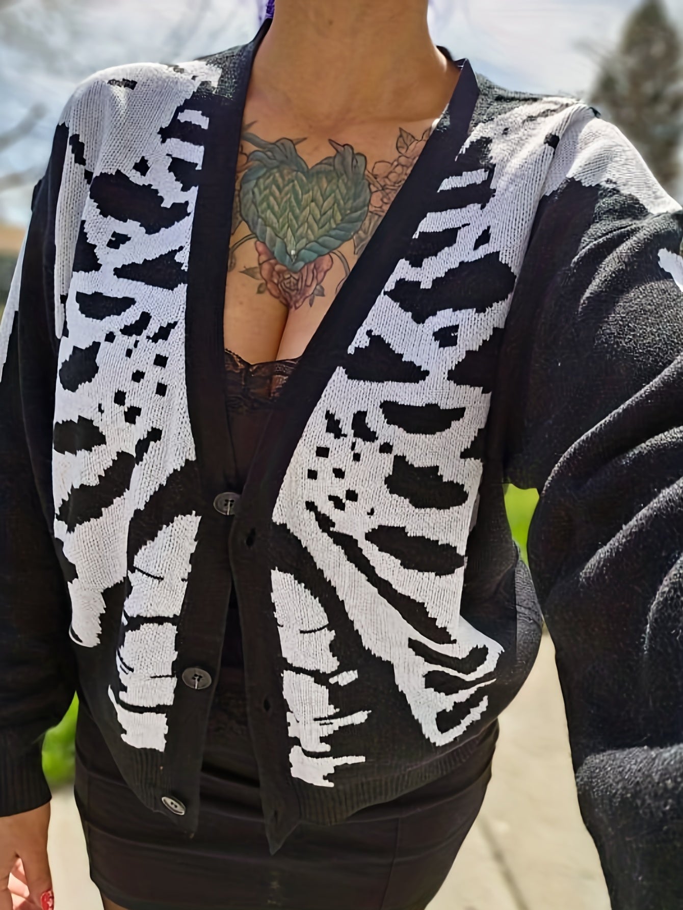Skeleton Print Knit Cardigan