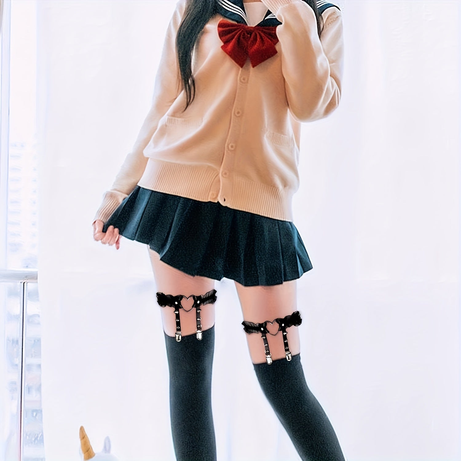 6-Piece Set Adjustable Elastic PU Leather Garter