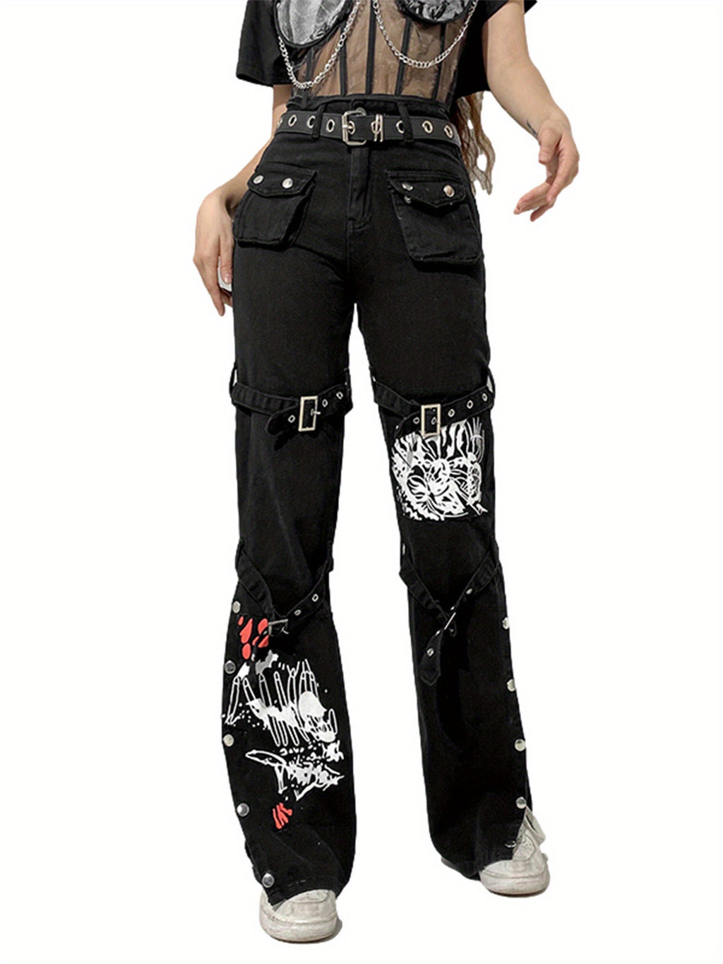 High Waist Bondage Print Jeans