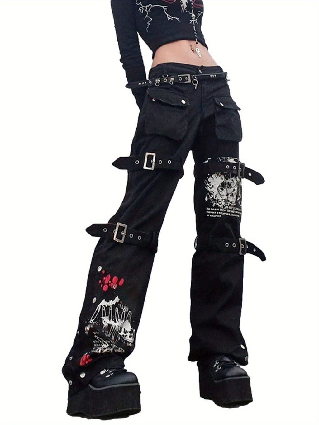 High Waist Bondage Print Jeans
