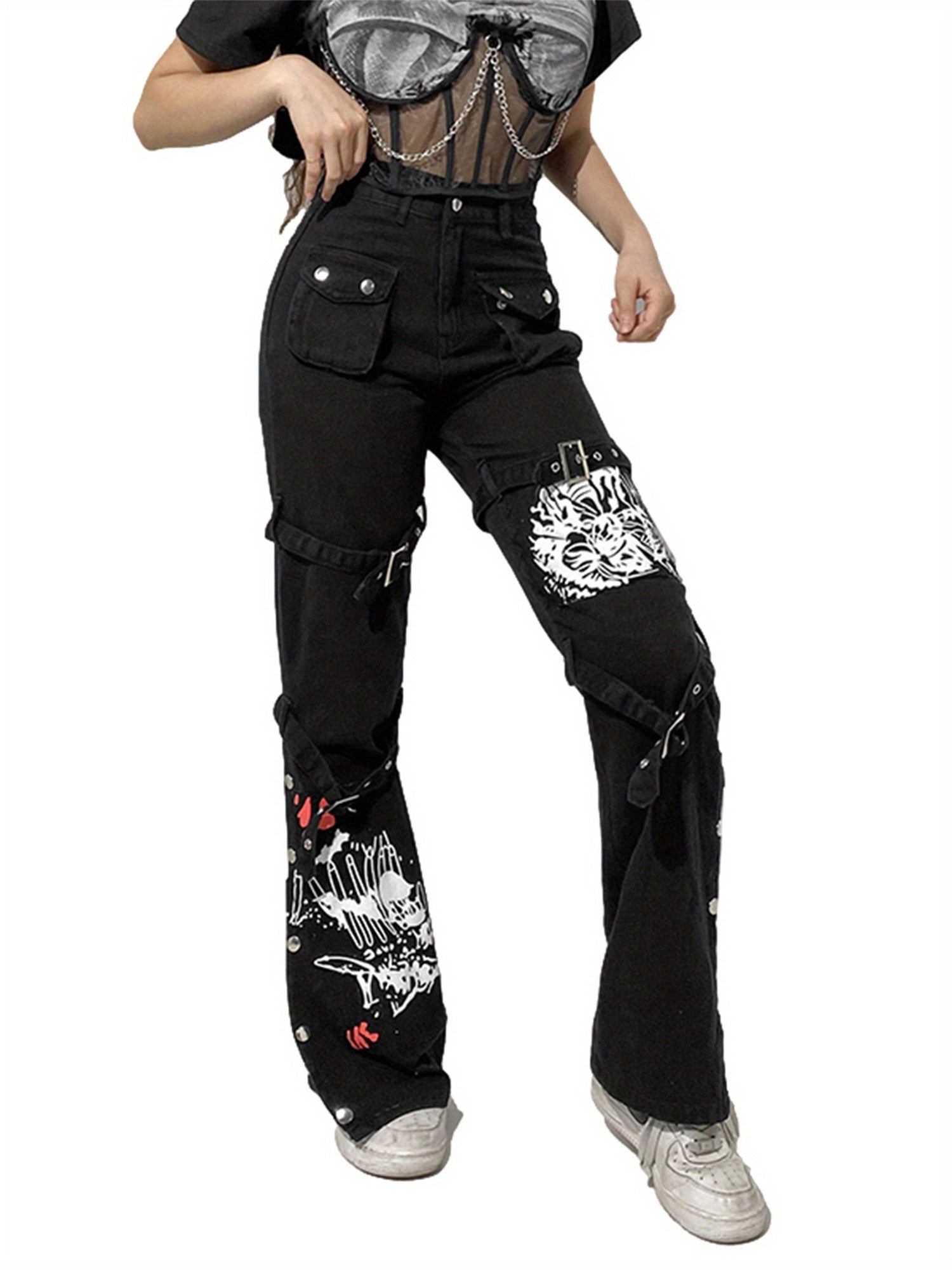 High Waist Bondage Print Jeans