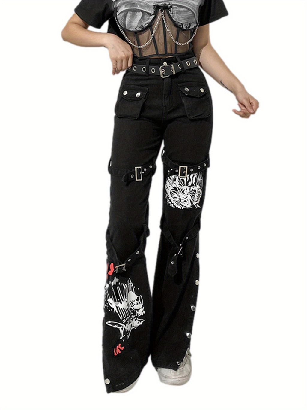 High Waist Bondage Print Jeans