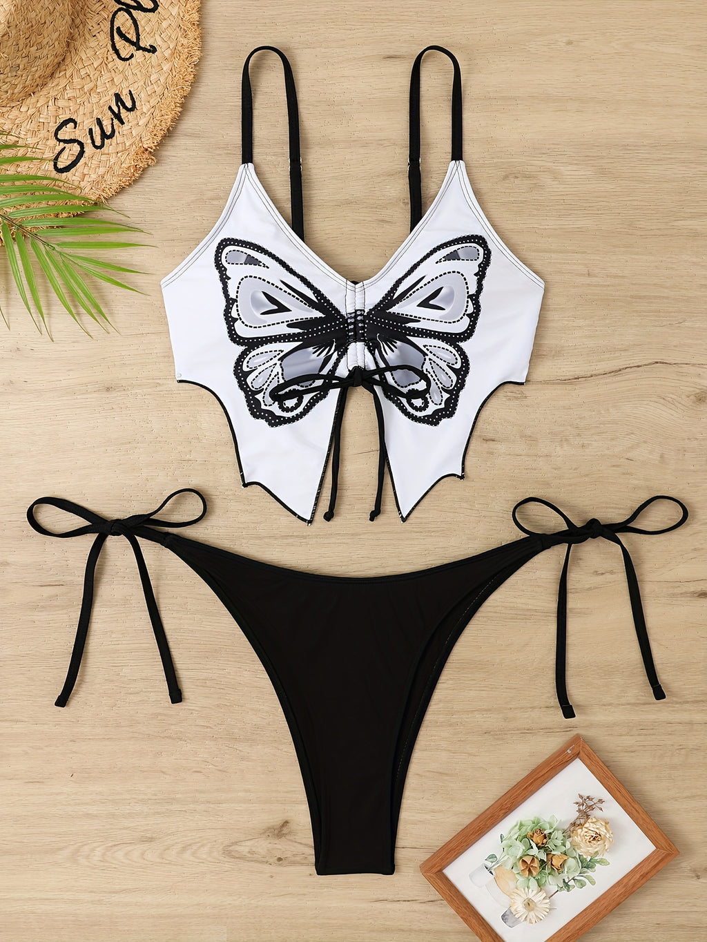 2-Piece Butterfly Bikini Set with Side-Tie Drawstrings