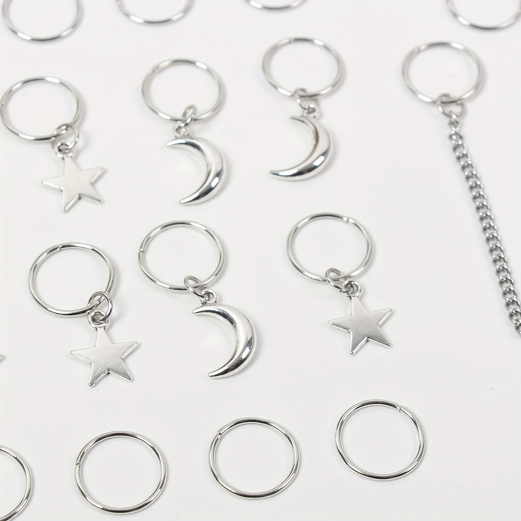 22 Pcs Star and Moon Hair Rings