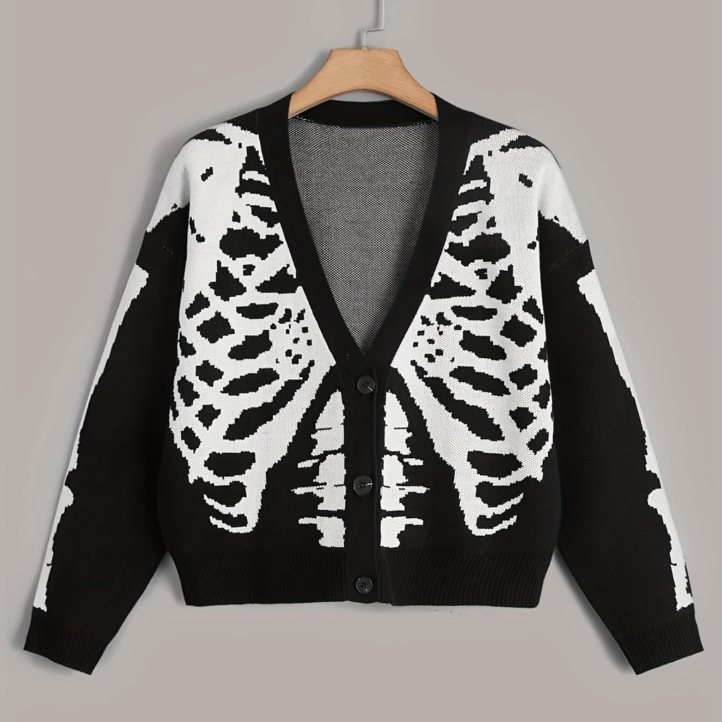 Skeleton Print Knit Cardigan