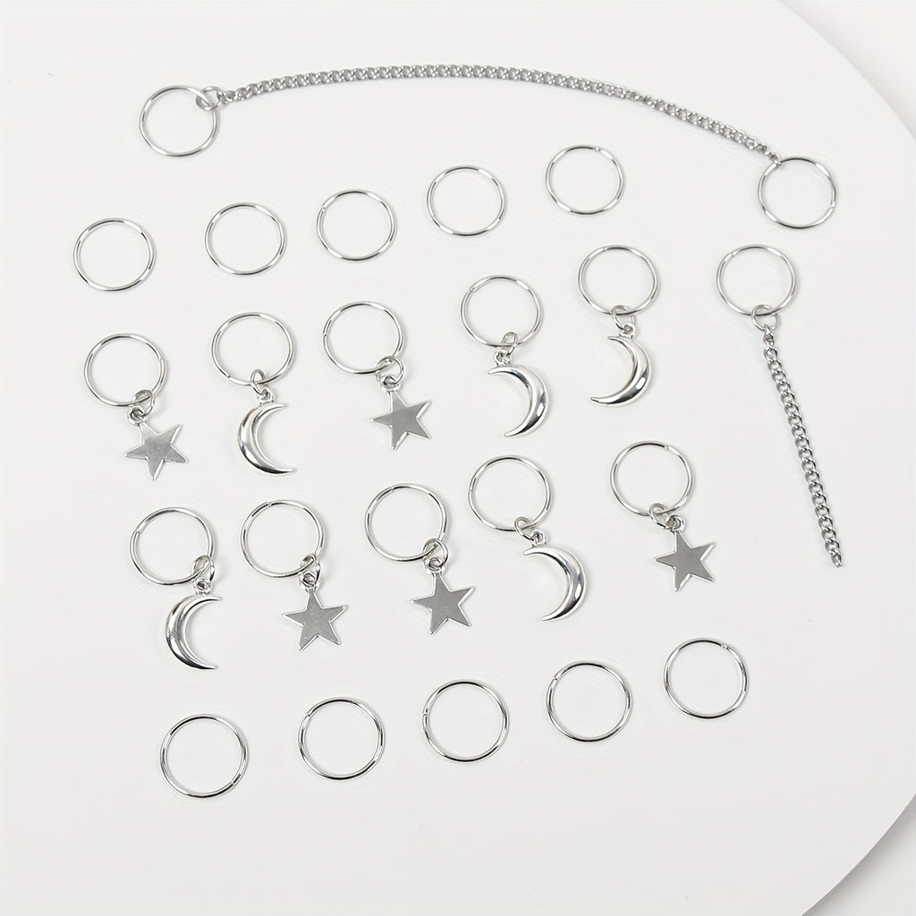 22 Pcs Star and Moon Hair Rings