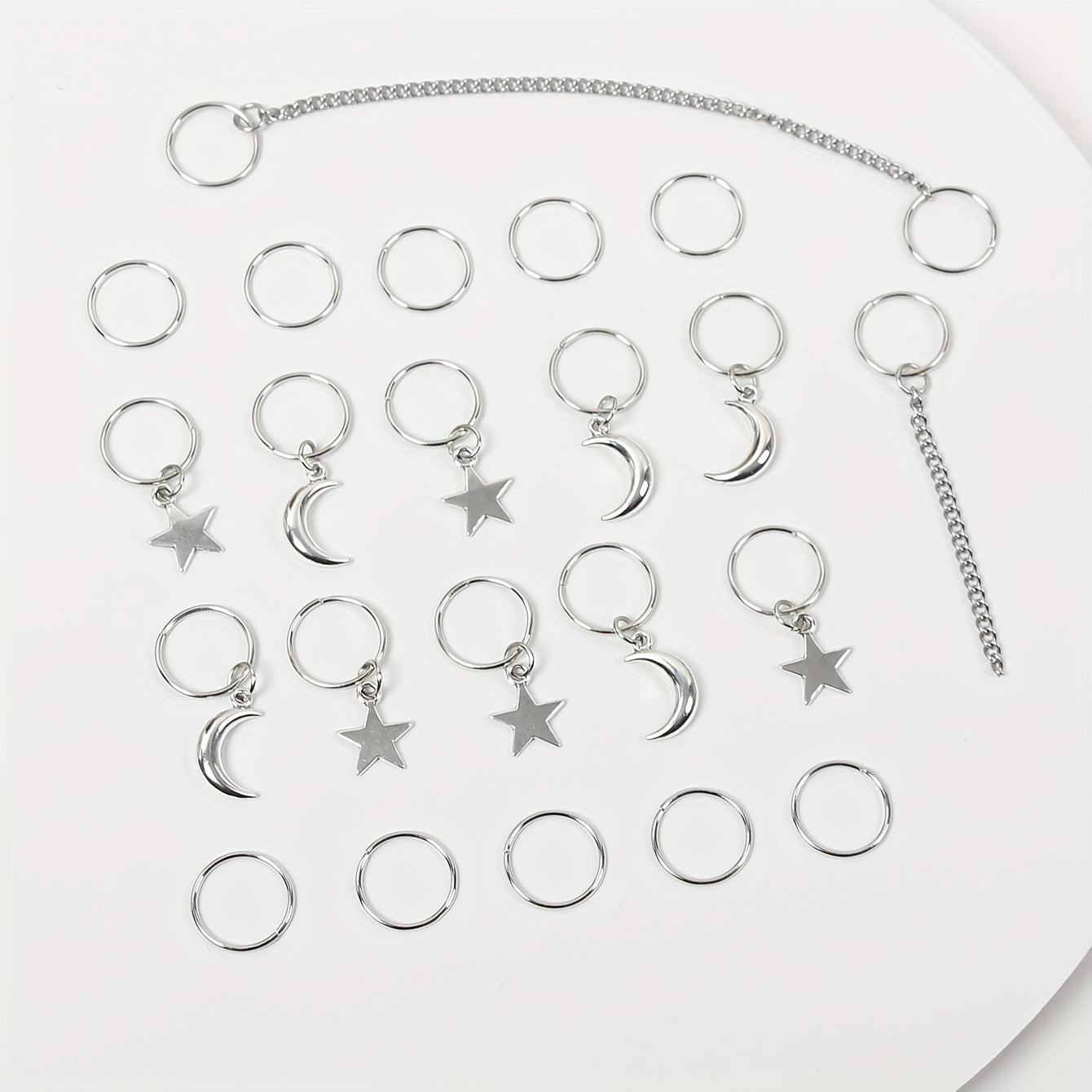 22 Pcs Star and Moon Hair Rings