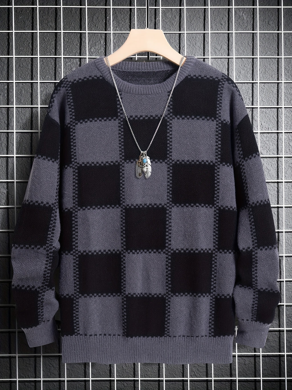 Checkered Knit Sweater
