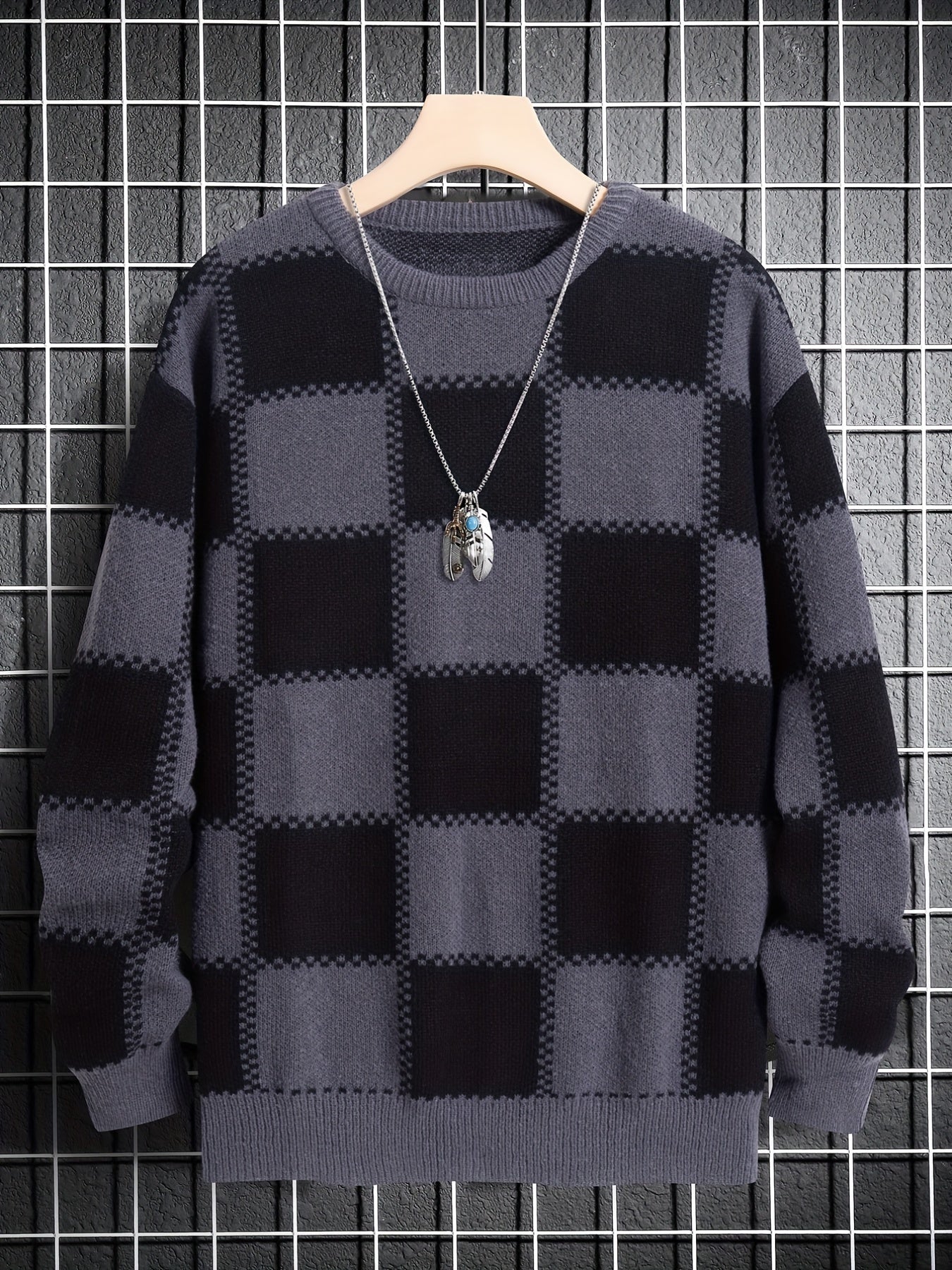 Checkered Knit Sweater