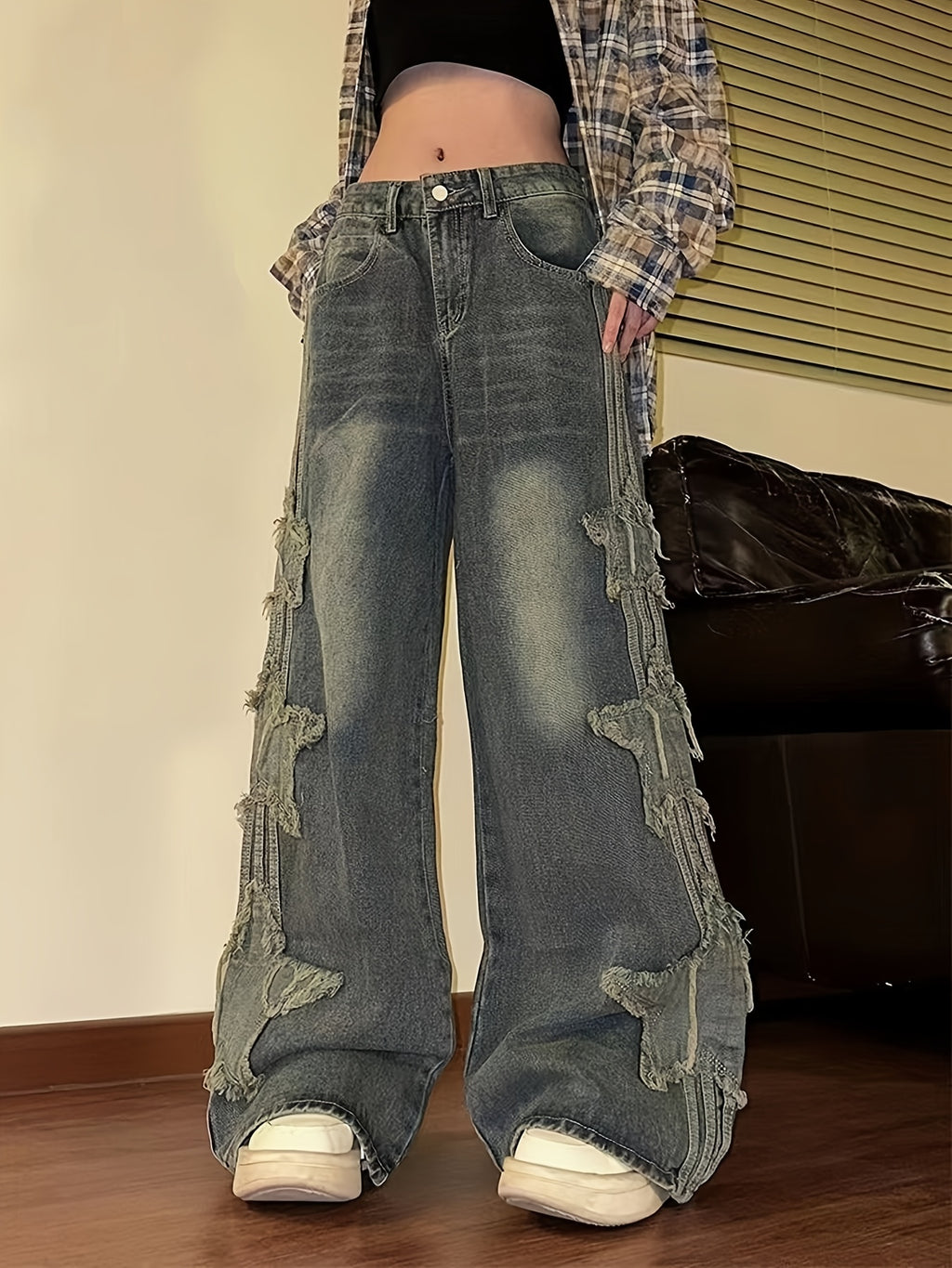 Y2K High-Waisted Patchwork Star Jeans