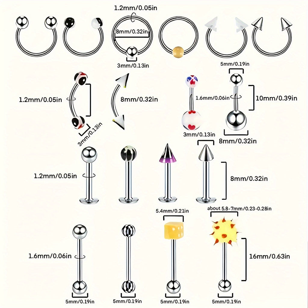 Piercing Kit with 14G 16G Stainless Steel and Acrylic Jewelry