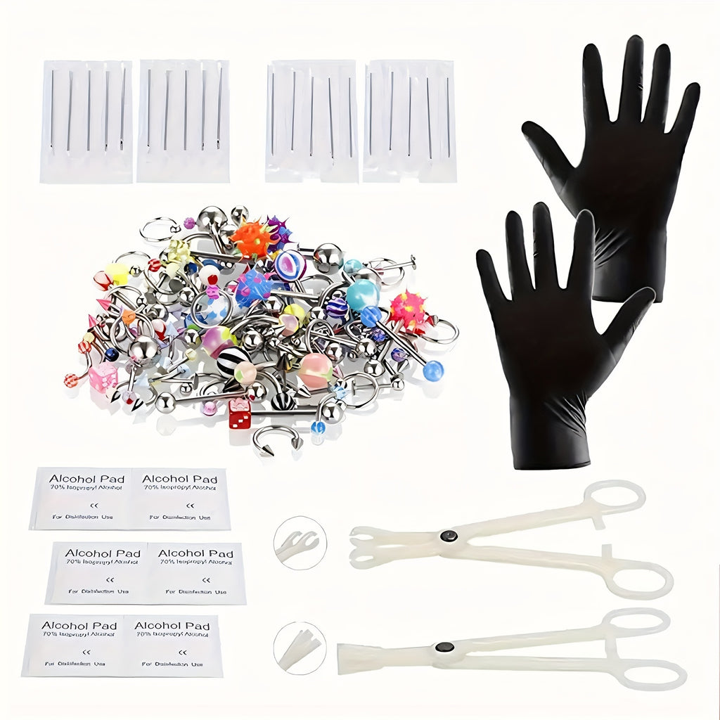 Piercing Kit with 14G 16G Stainless Steel and Acrylic Jewelry