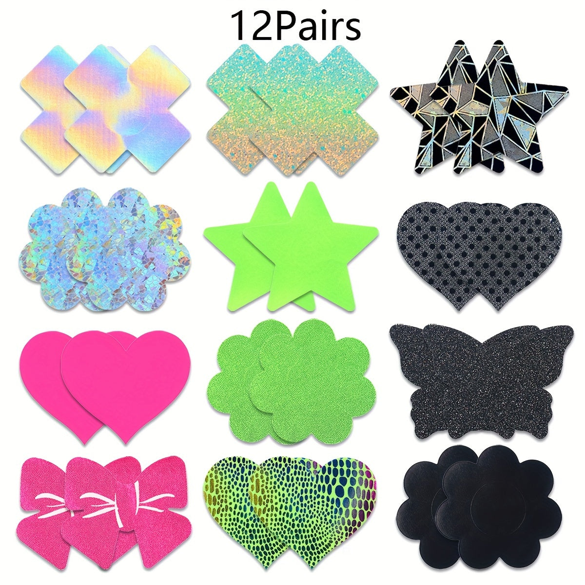 12 Pairs Holographic Neon Nipple Pasties
