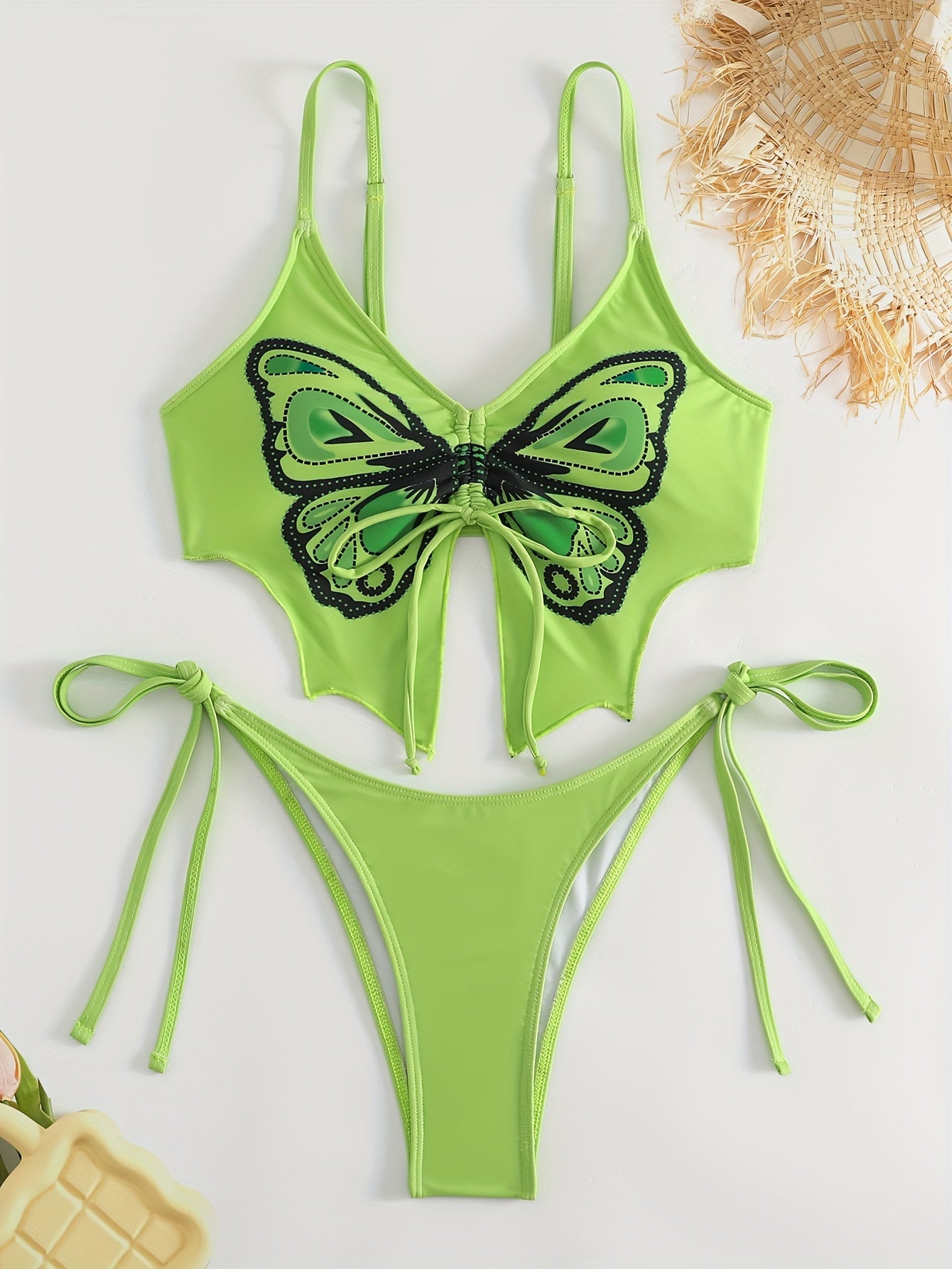 2-Piece Butterfly Bikini Set with Side-Tie Drawstrings
