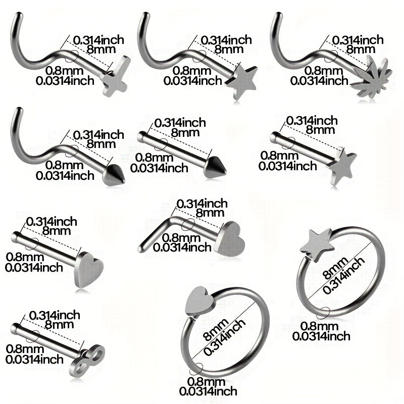 11PCS 316L Stainless Steel Nose Ring Set