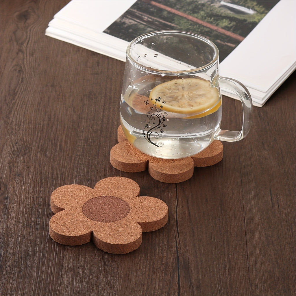 12pcs Floral Shape Cork Coaster