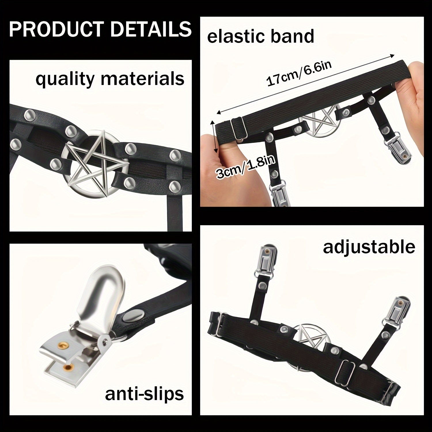 6-Piece Set Adjustable Elastic PU Leather Garter