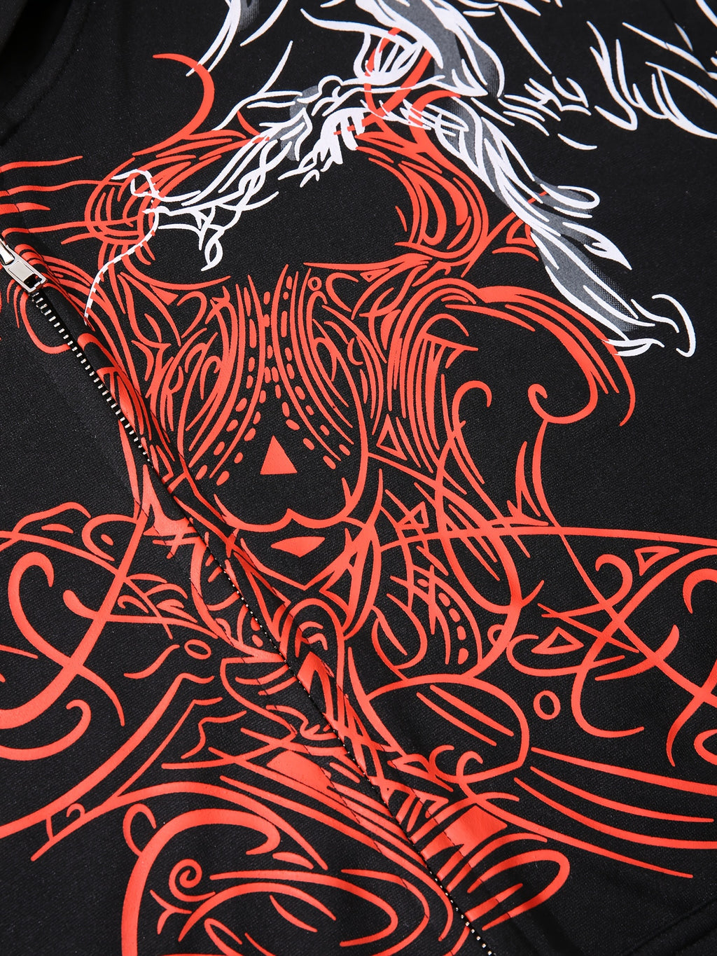 Skull & Floral Print Zip Up Hoodie