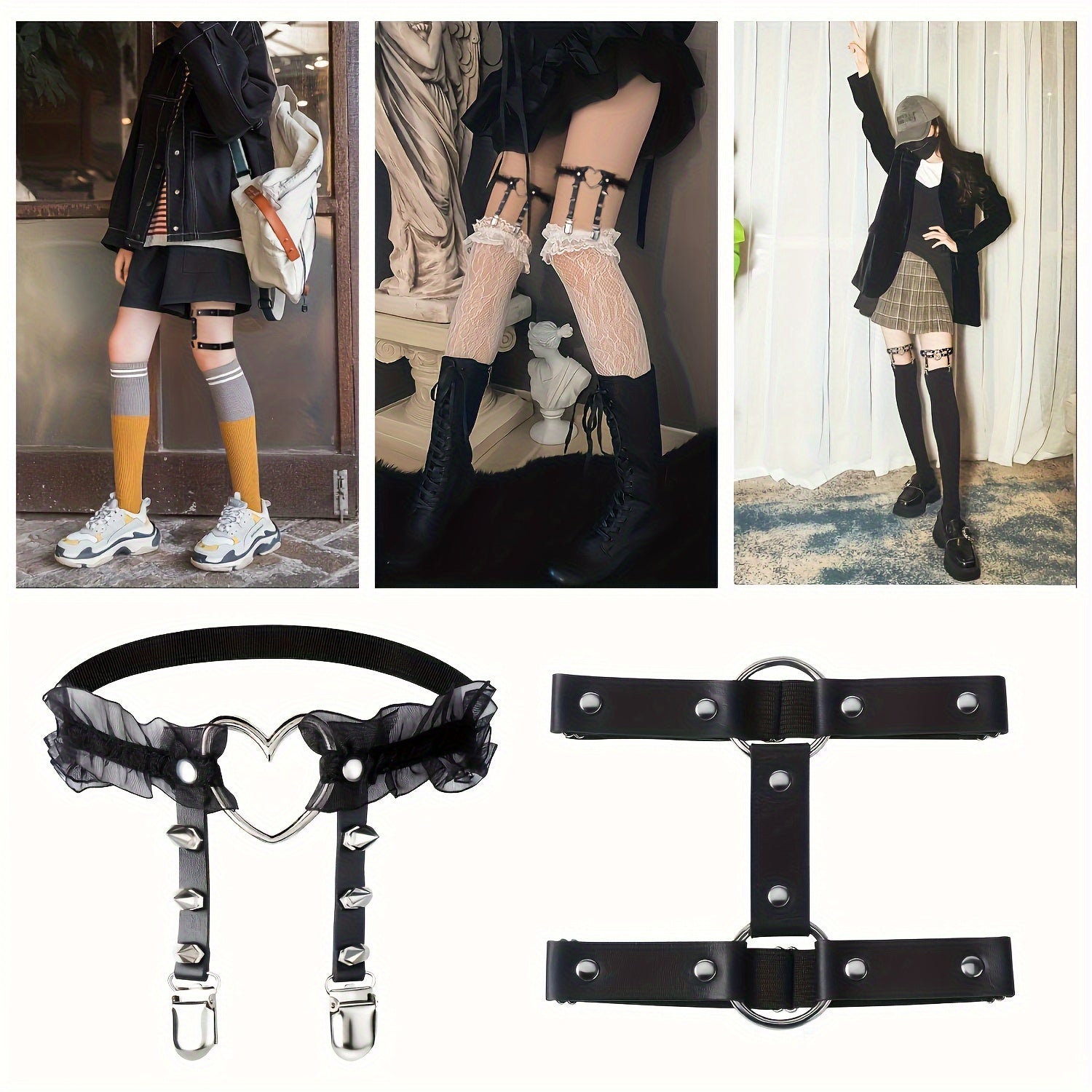 6-Piece Set Adjustable Elastic PU Leather Garter