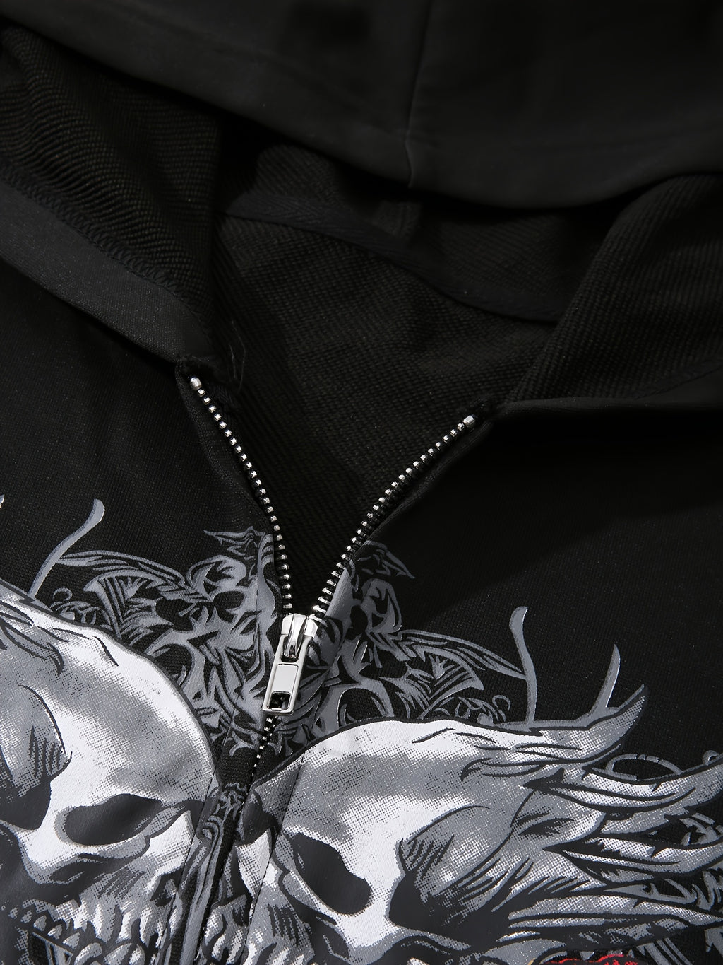 Skull & Floral Print Zip Up Hoodie