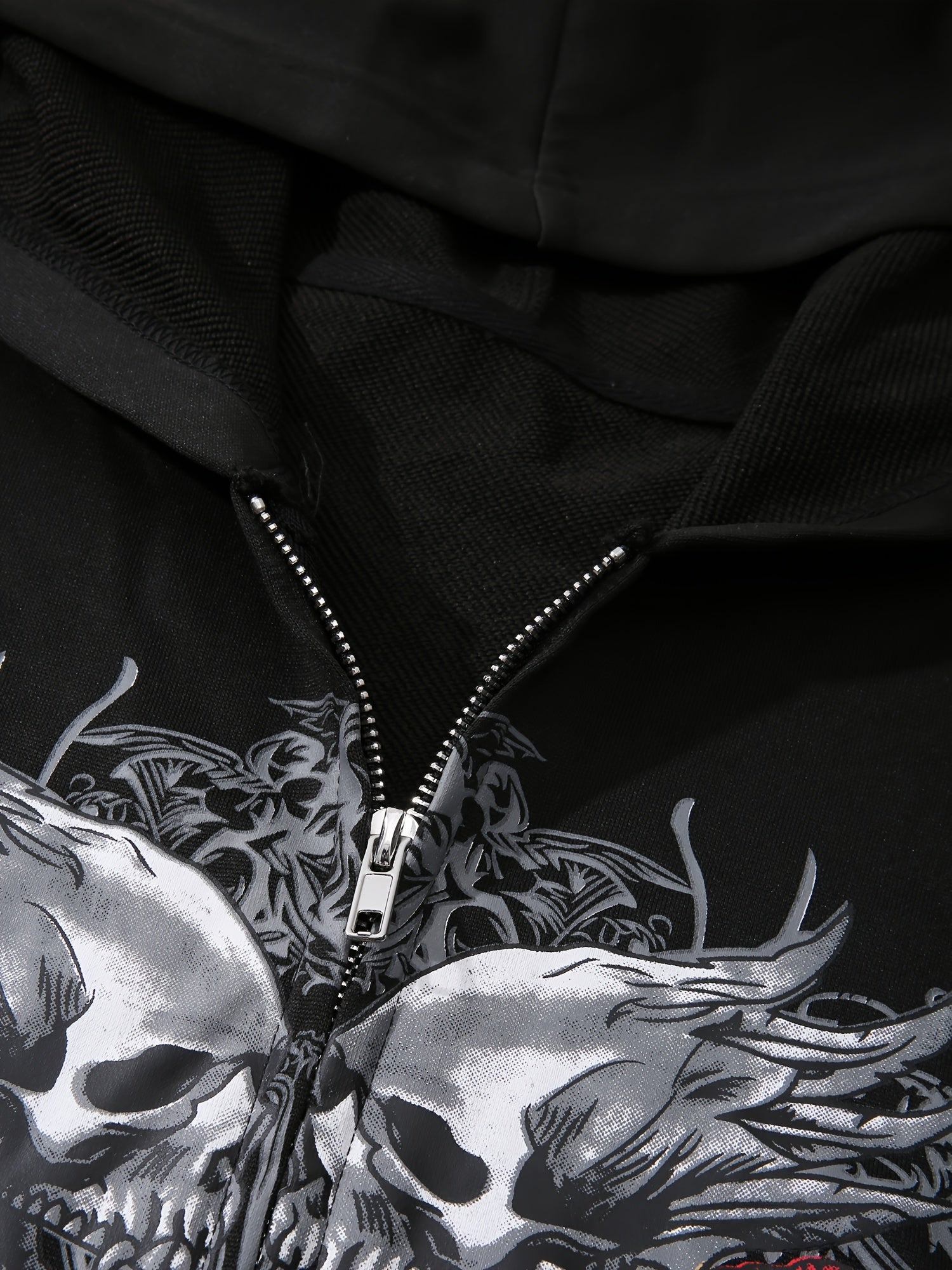 Skull & Floral Print Zip Up Hoodie