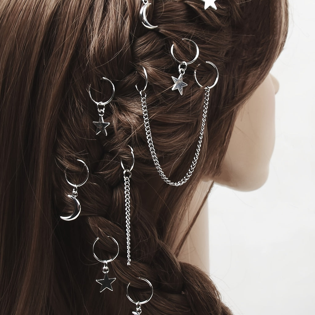 22 Pcs Star and Moon Hair Rings