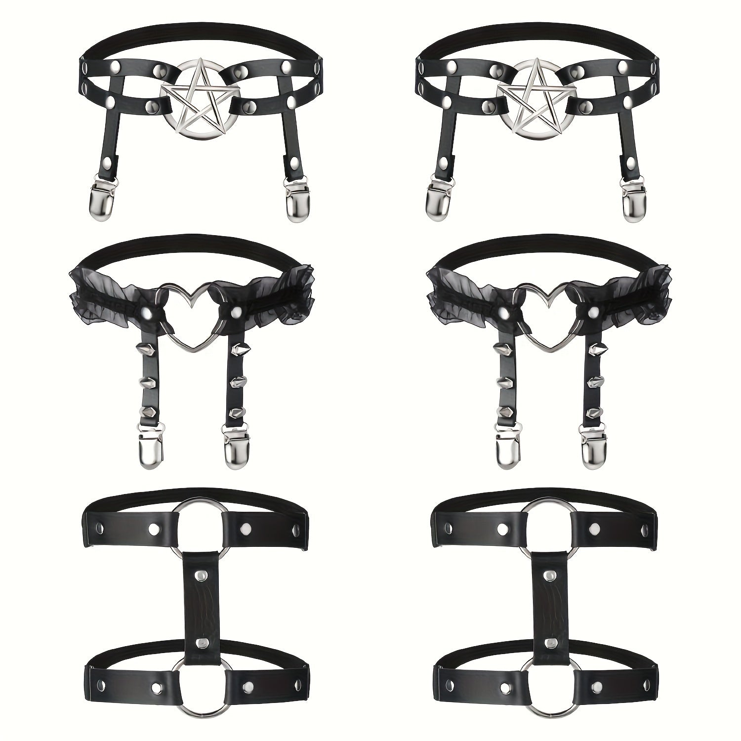 6-Piece Set Adjustable Elastic PU Leather Garter