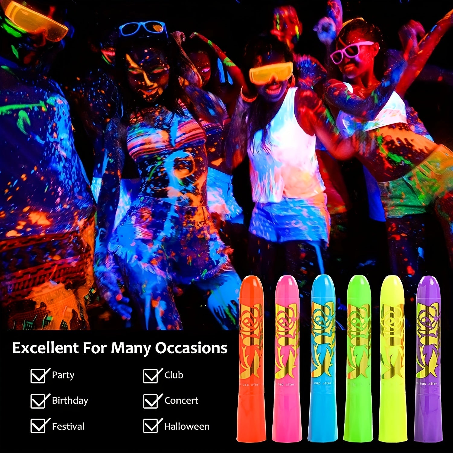 12 Pcs Glow-In-The-Dark Body Paint