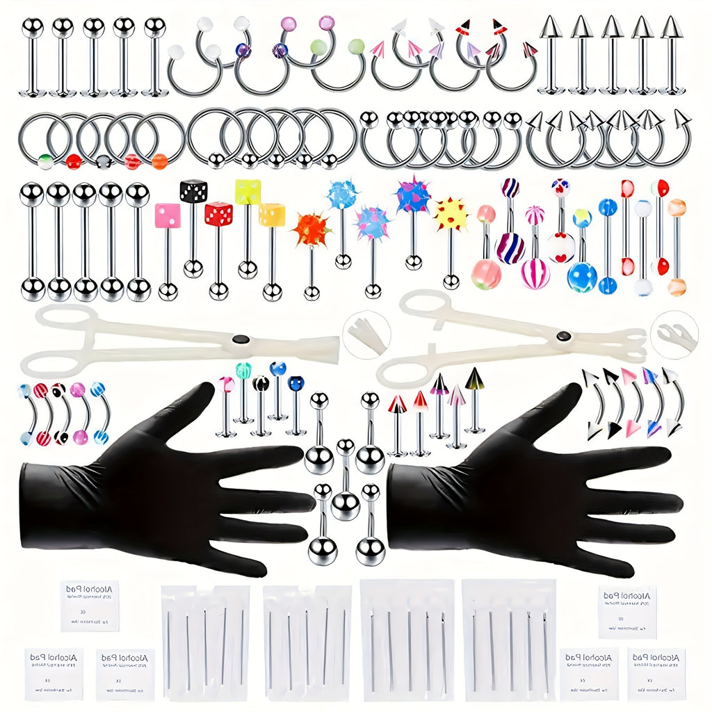 Piercing Kit with 14G 16G Stainless Steel and Acrylic Jewelry