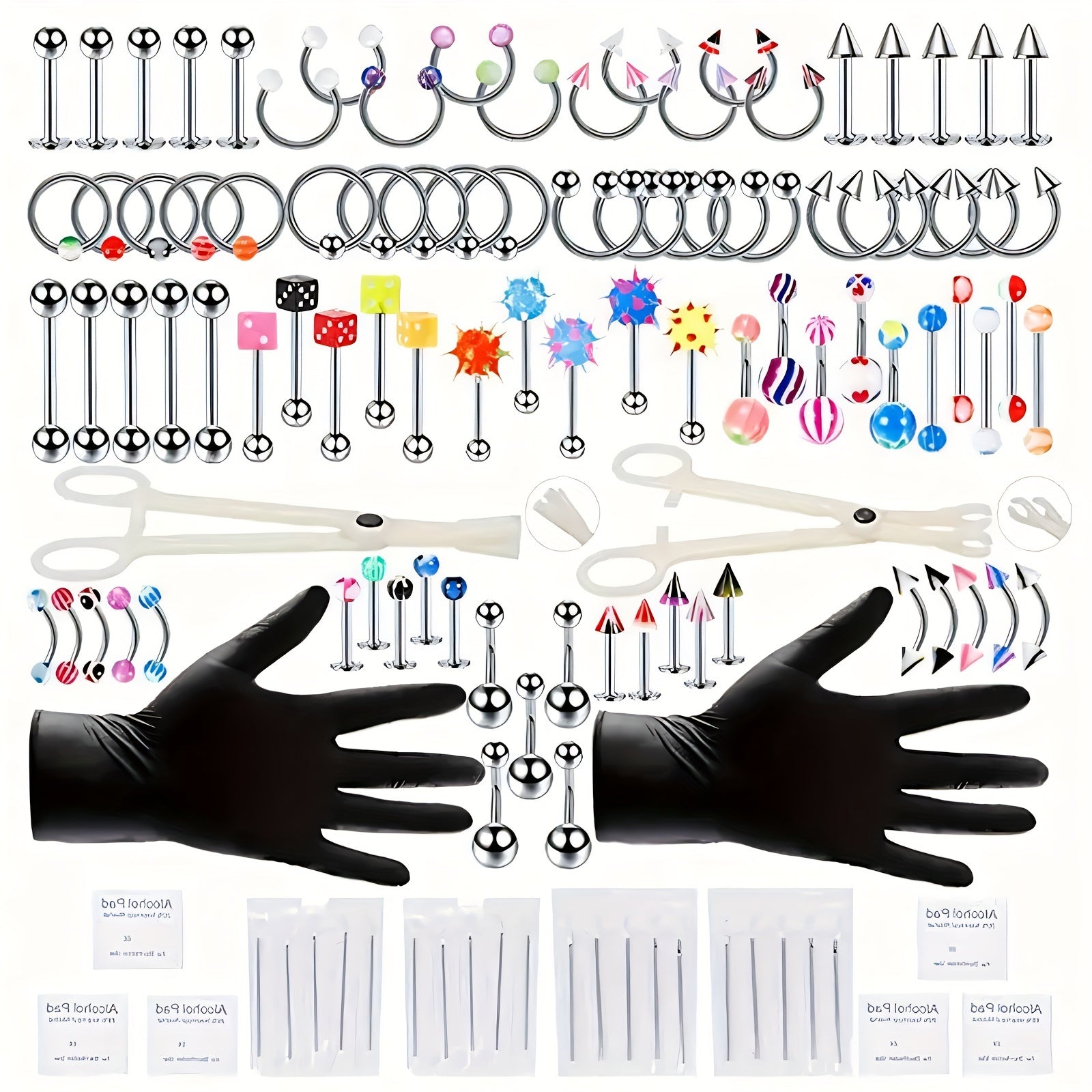 Piercing Kit with 14G 16G Stainless Steel and Acrylic Jewelry