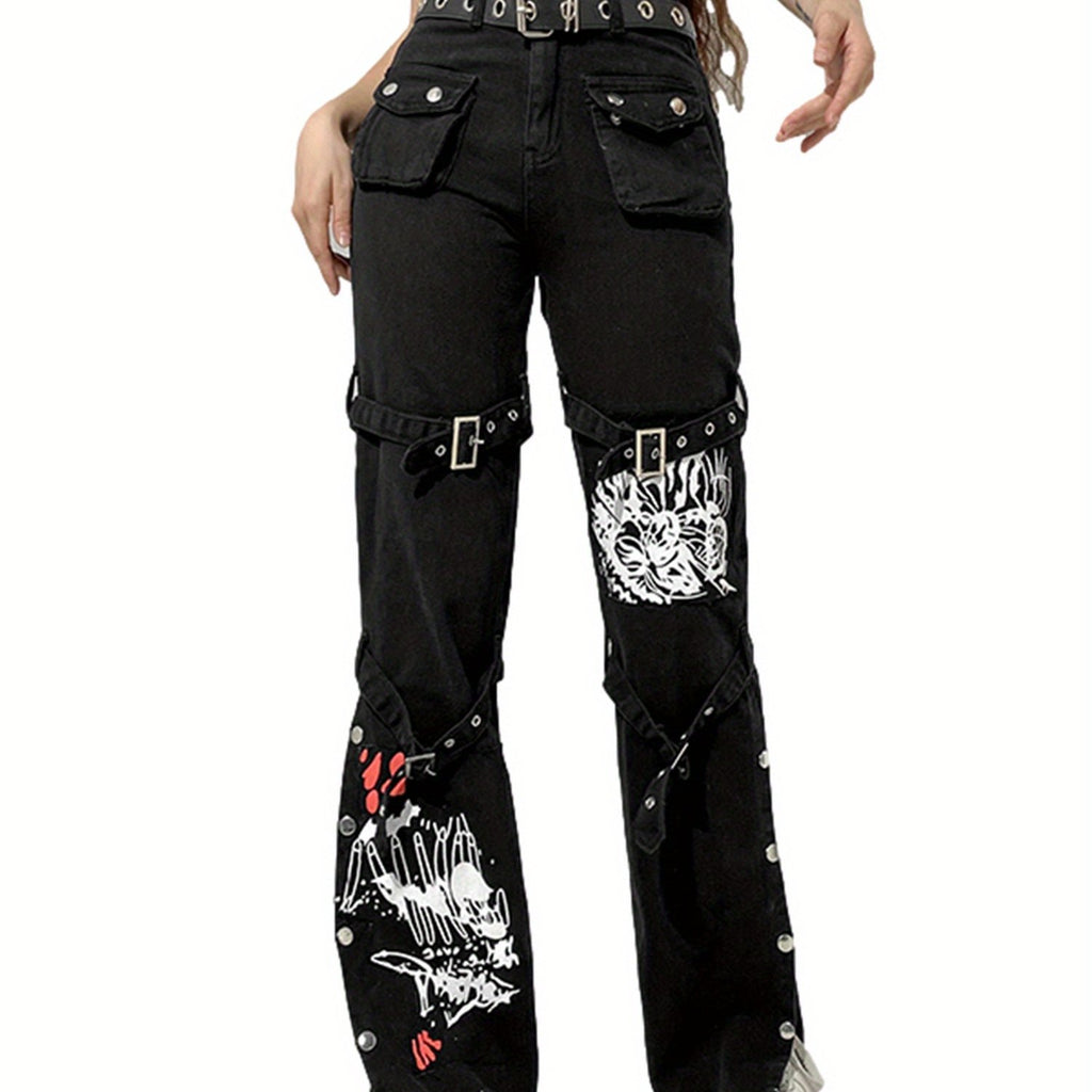 High Waist Bondage Print Jeans