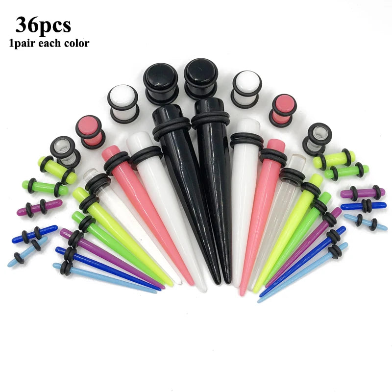 36pcs Acrylic Ear Gauge Taper and Plug Stretching Kit