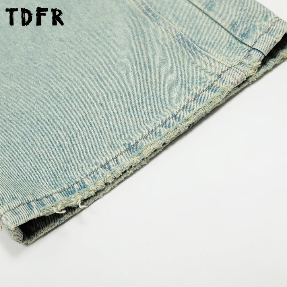 Distressed Spliced Straight Jeans