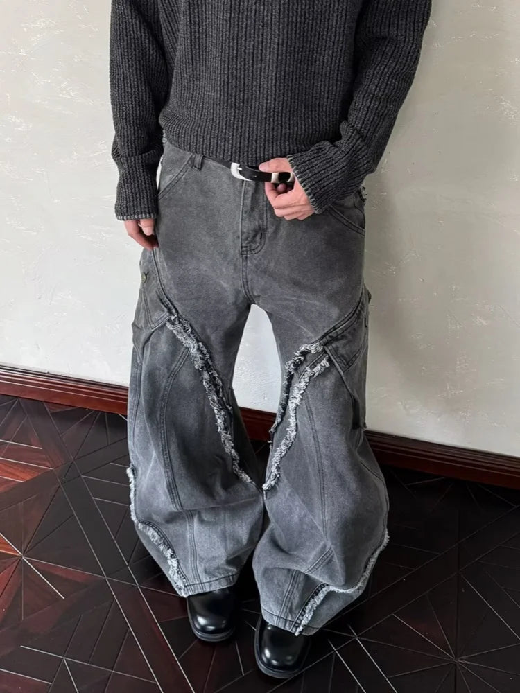Washed Grey Baggy Stacked Cargo Jeans