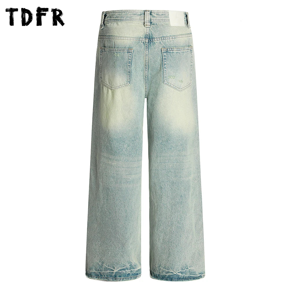 Distressed Spliced Straight Jeans