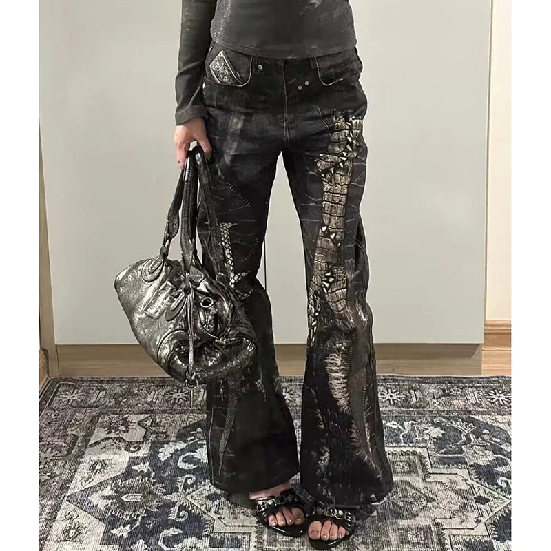 Python Embossed Flare Jeans
