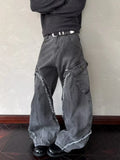 Washed Grey Baggy Stacked Cargo Jeans