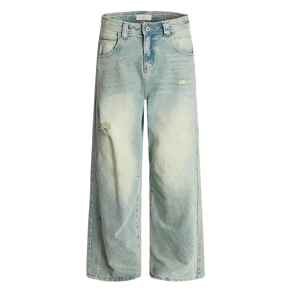 Distressed Spliced Straight Jeans