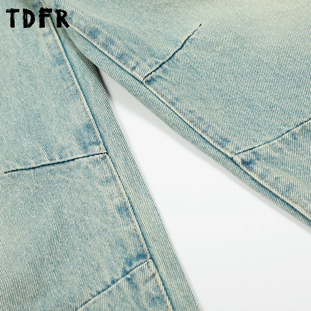 Distressed Spliced Straight Jeans