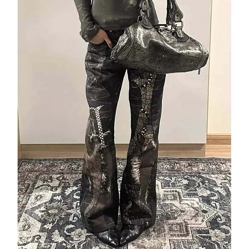 Python Embossed Flare Jeans