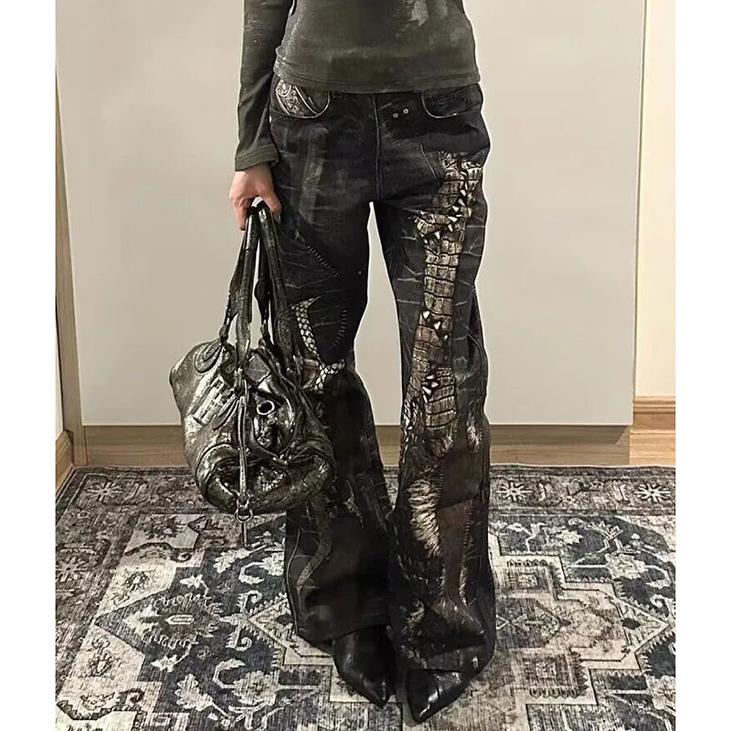 Python Embossed Flare Jeans