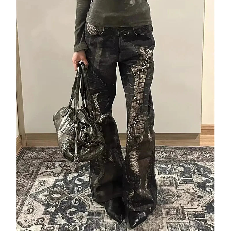 Python Embossed Flare Jeans