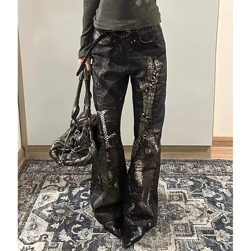 Python Embossed Flare Jeans