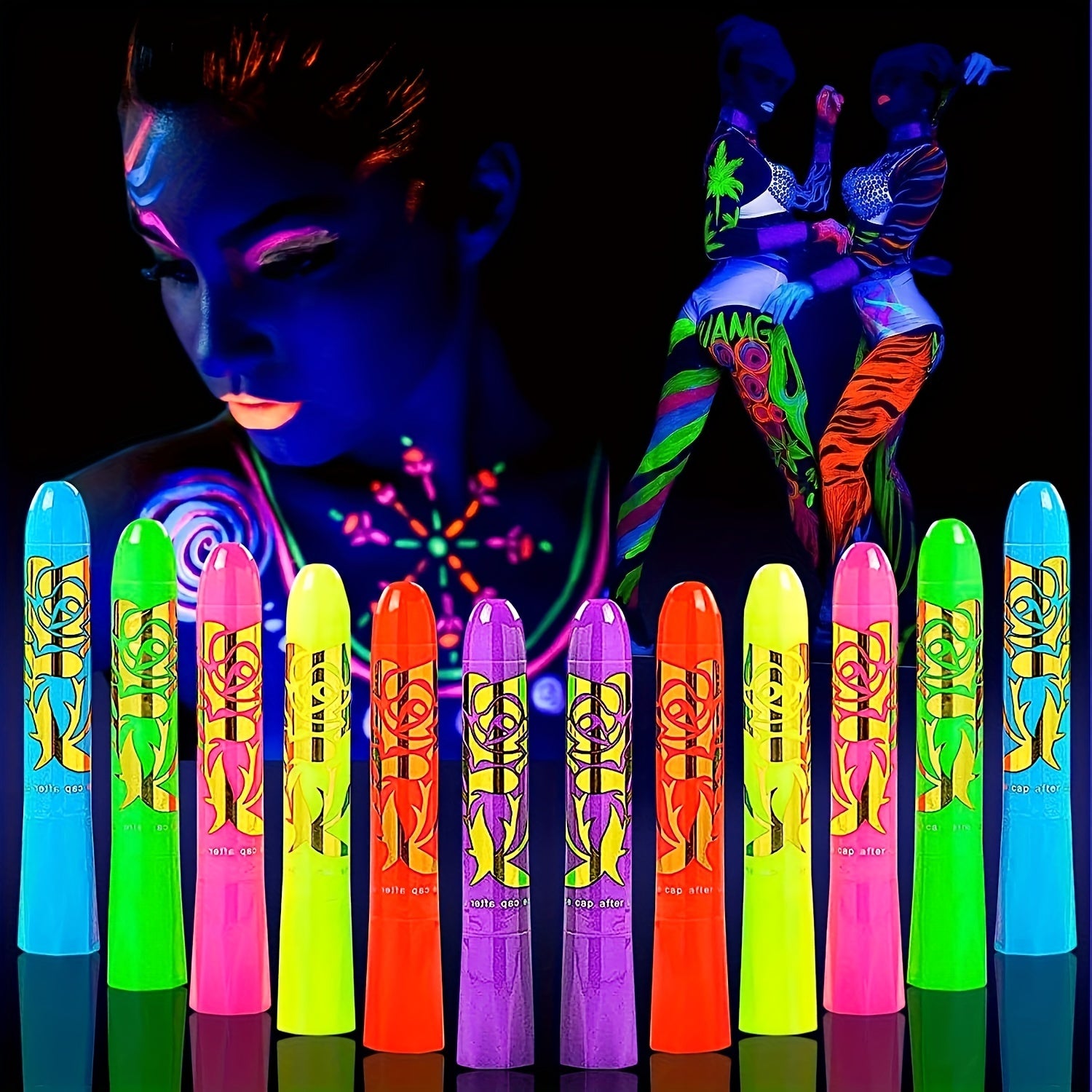 12 Pcs Glow-In-The-Dark Body Paint