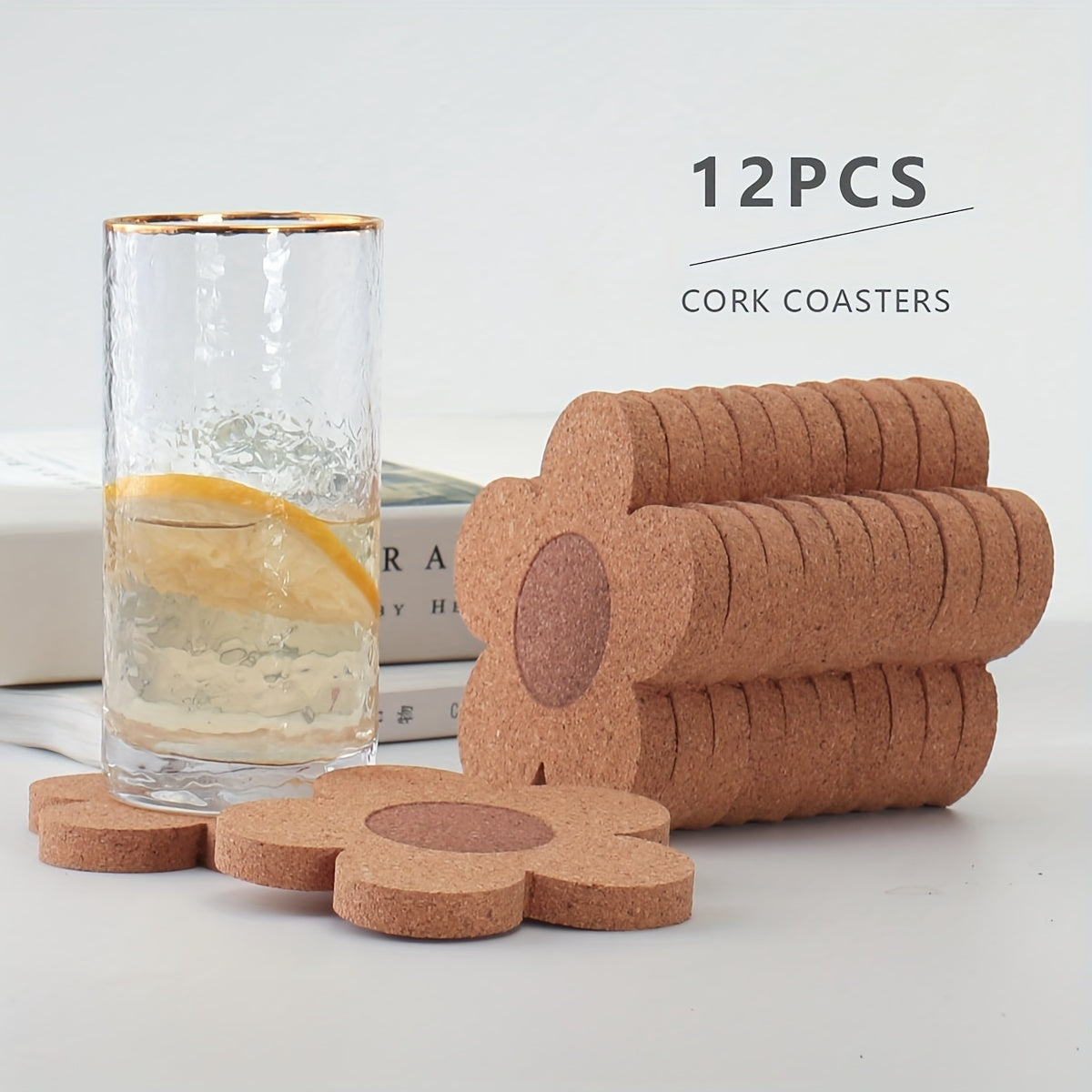 12pcs Floral Shape Cork Coaster