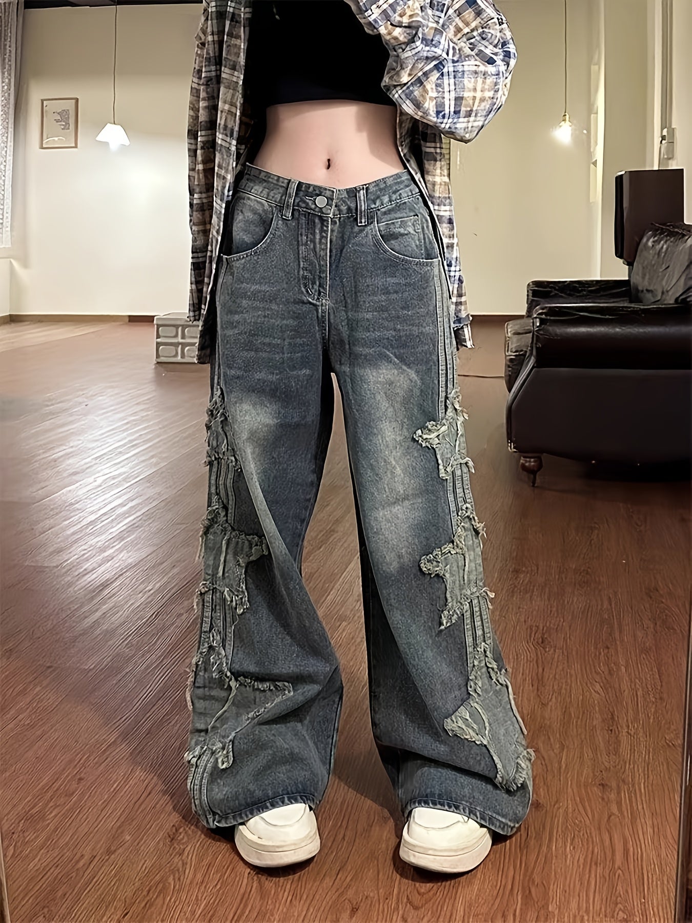 Y2K High-Waisted Patchwork Star Jeans
