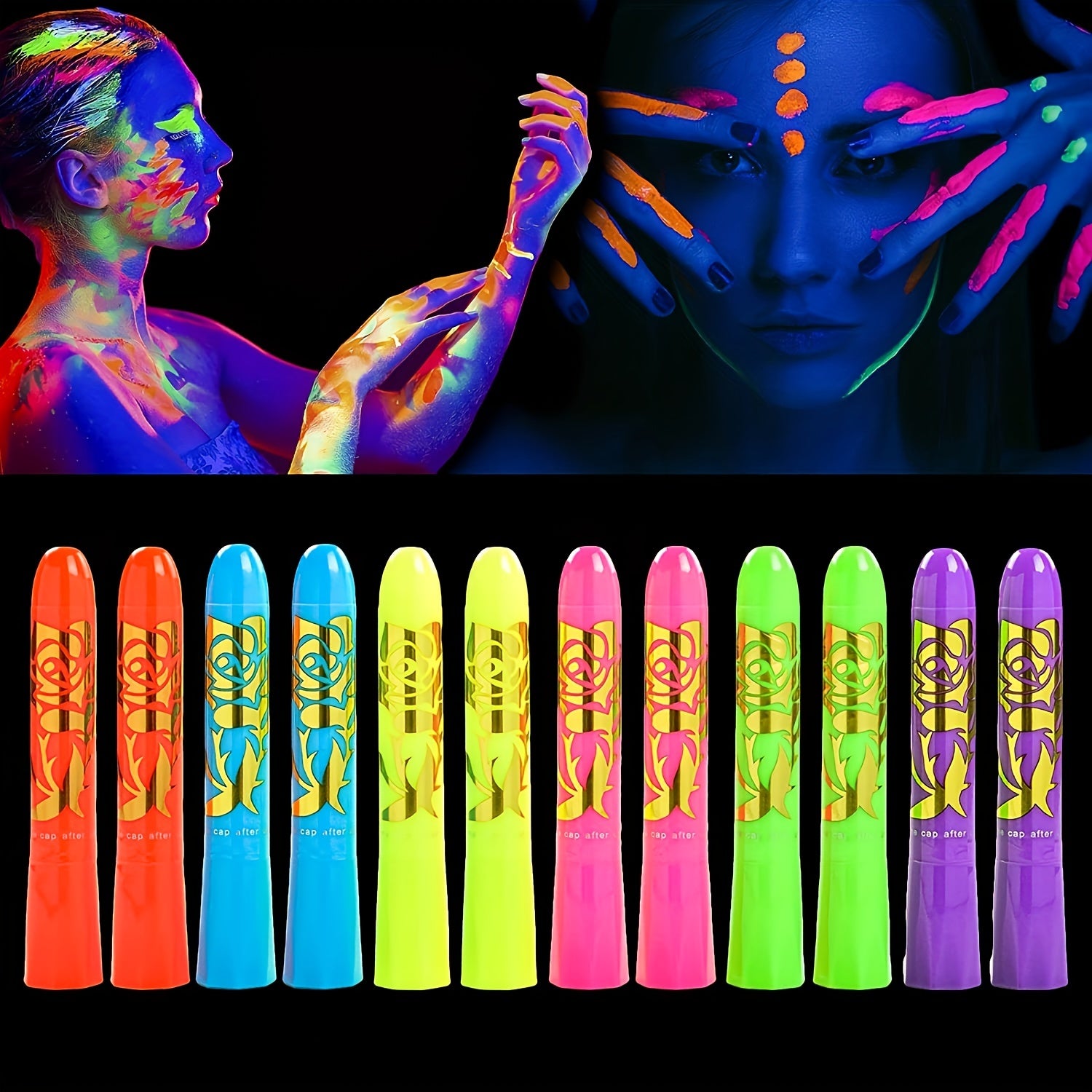12 Pcs Glow-In-The-Dark Body Paint