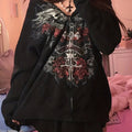 Skull & Floral Print Zip Up Hoodie